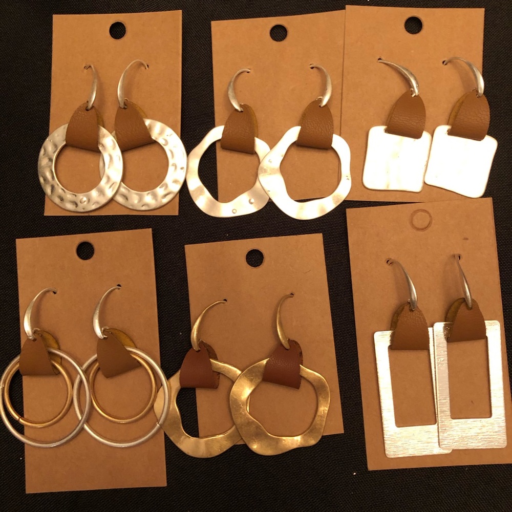 Hammered Metal And Leather Earrings